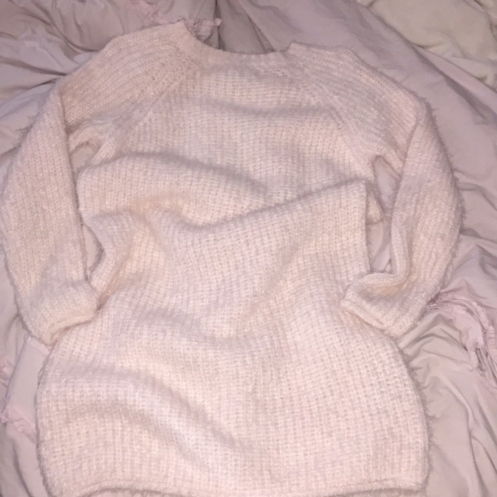 fuzzy baby pink knit sweater dress